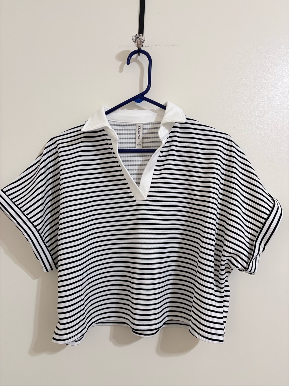 Zenana Outfitters White and Black Striped Polo Short Sleeve Tee and Short Sets
